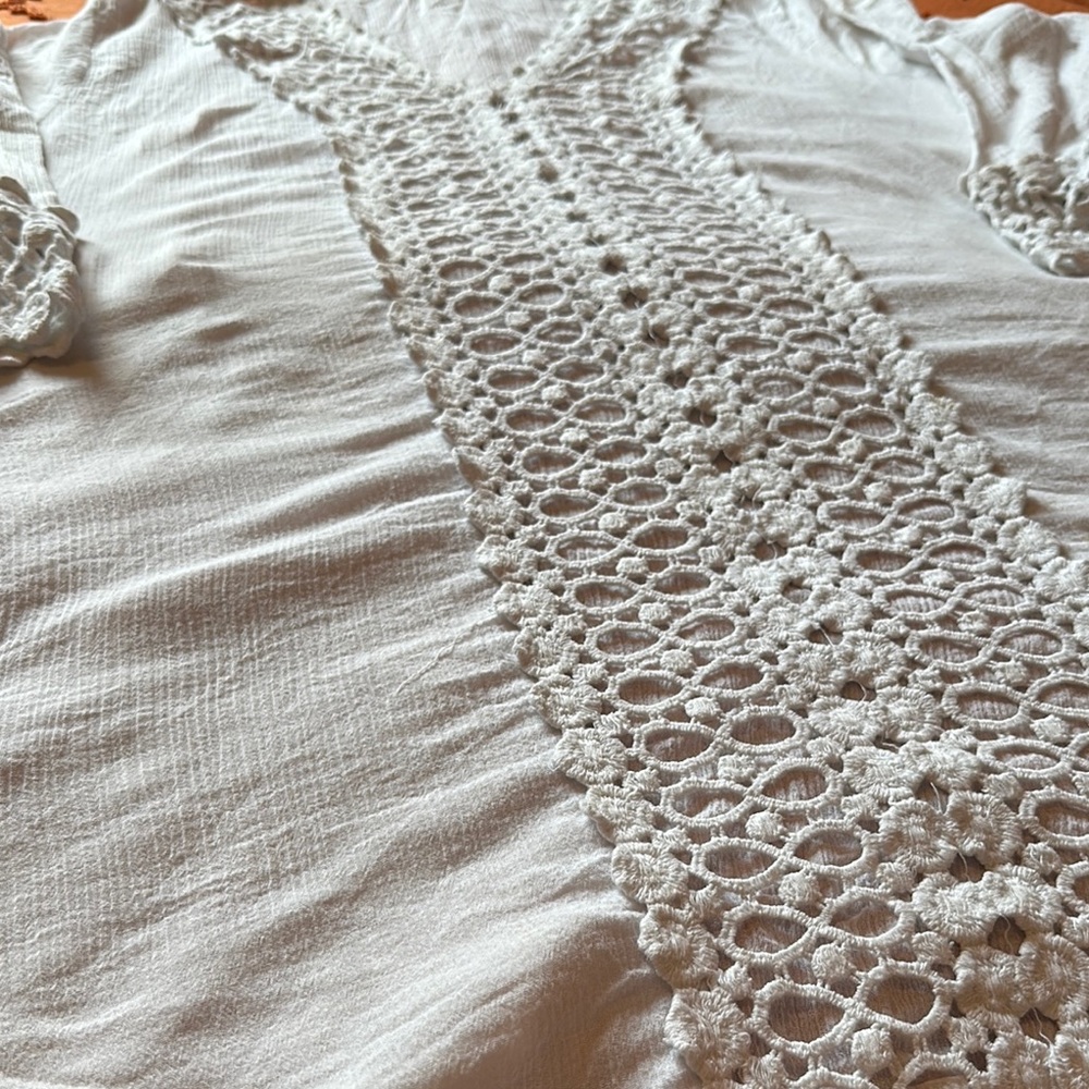 Boho Tunic with Embroidery details, white Beach Coverup - Picture 8 of 11